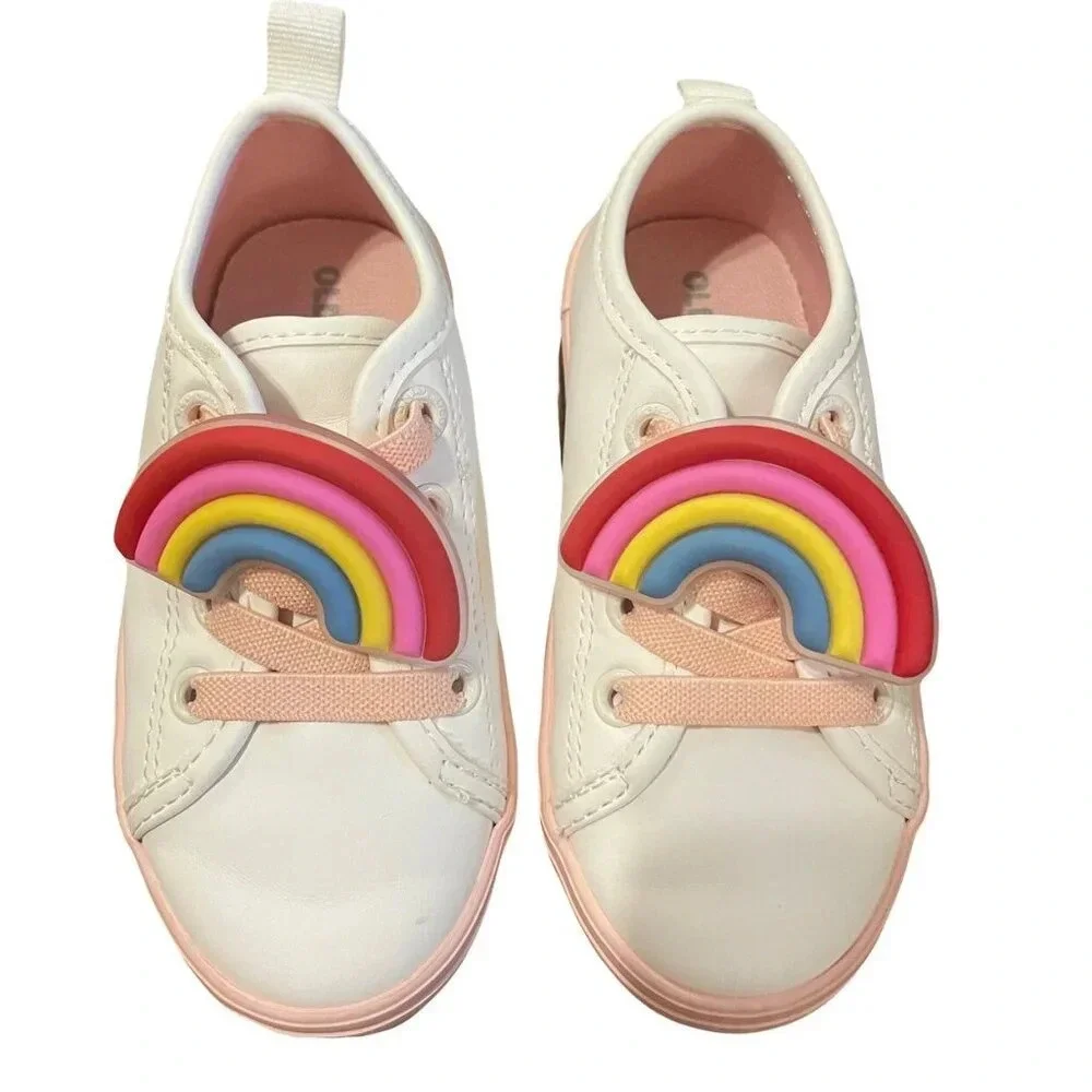 Old Navy 6 Infant White & Pink Rainbow Sneakers